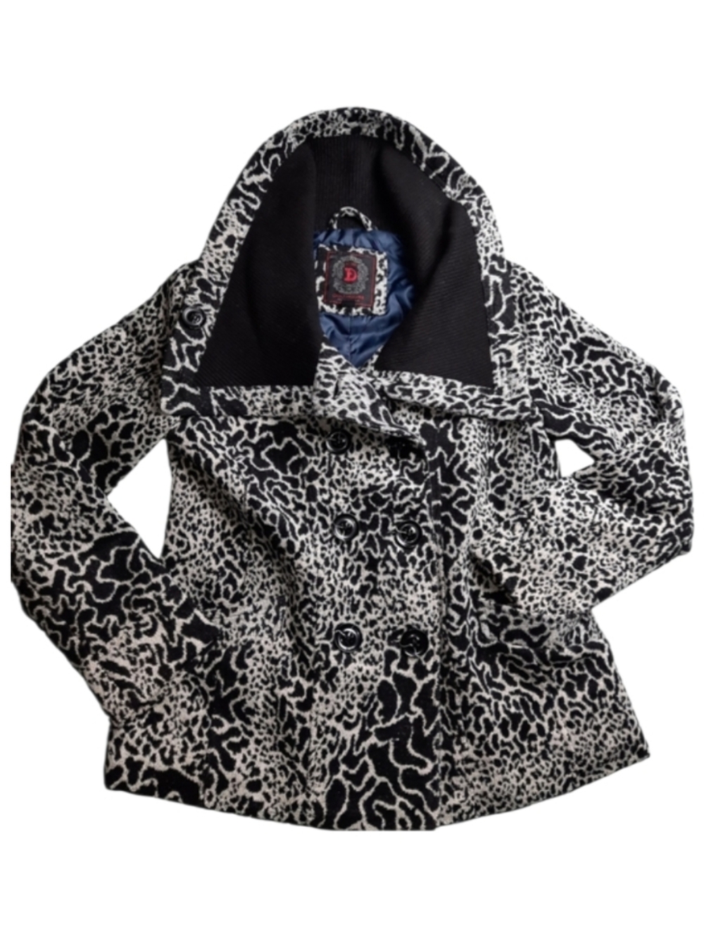 Dollhouse Cheetah Peacoat Drama Collar Wool Blend SZ L